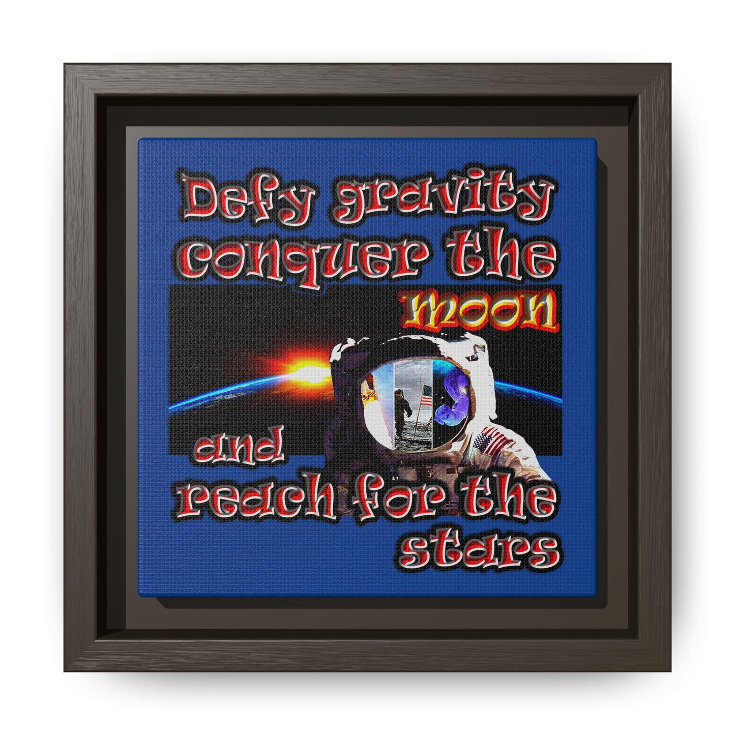 defy conquer reach - framed canvas art (dark blue)