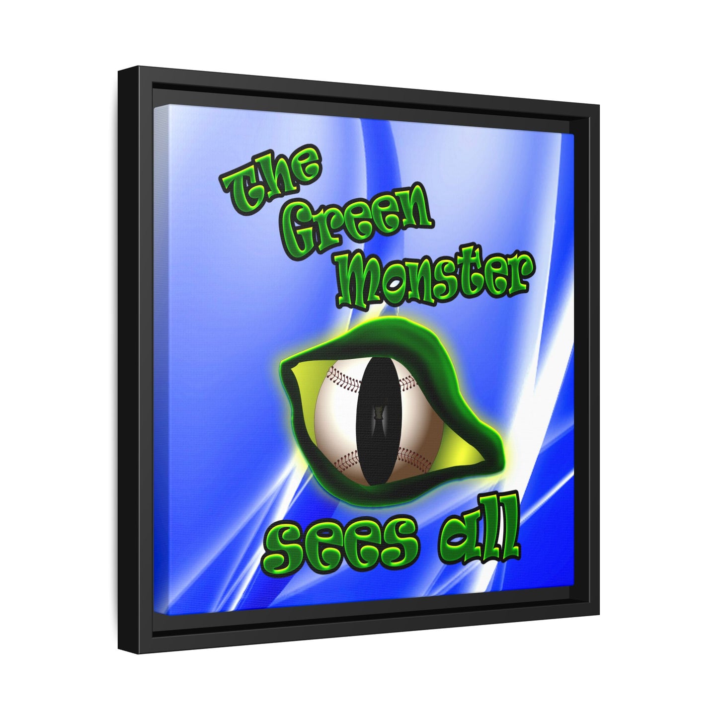 green monster - framed canvas art (blue-white wave)