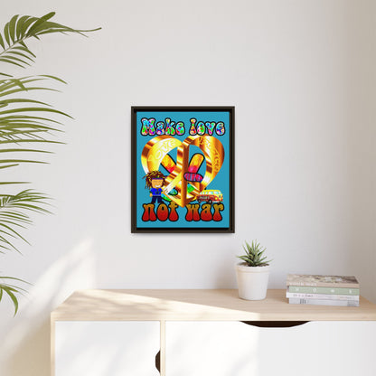 love peace - framed canvas art (turquoise)