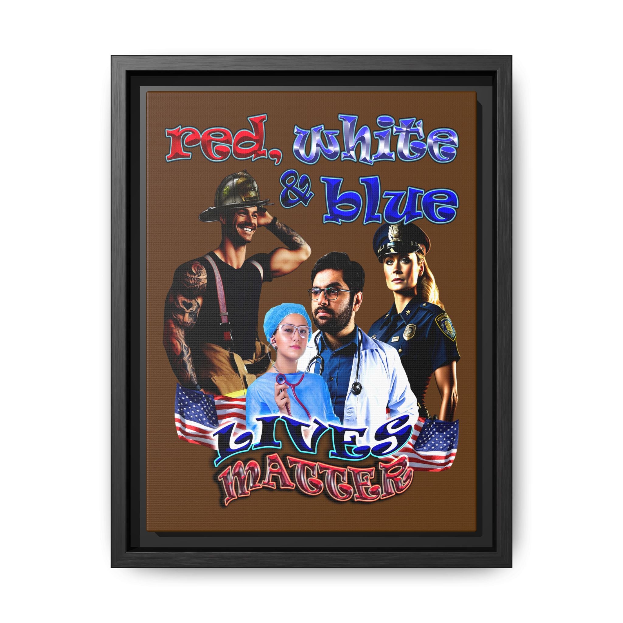 rw&b lives matter - framed canvas art (brown)