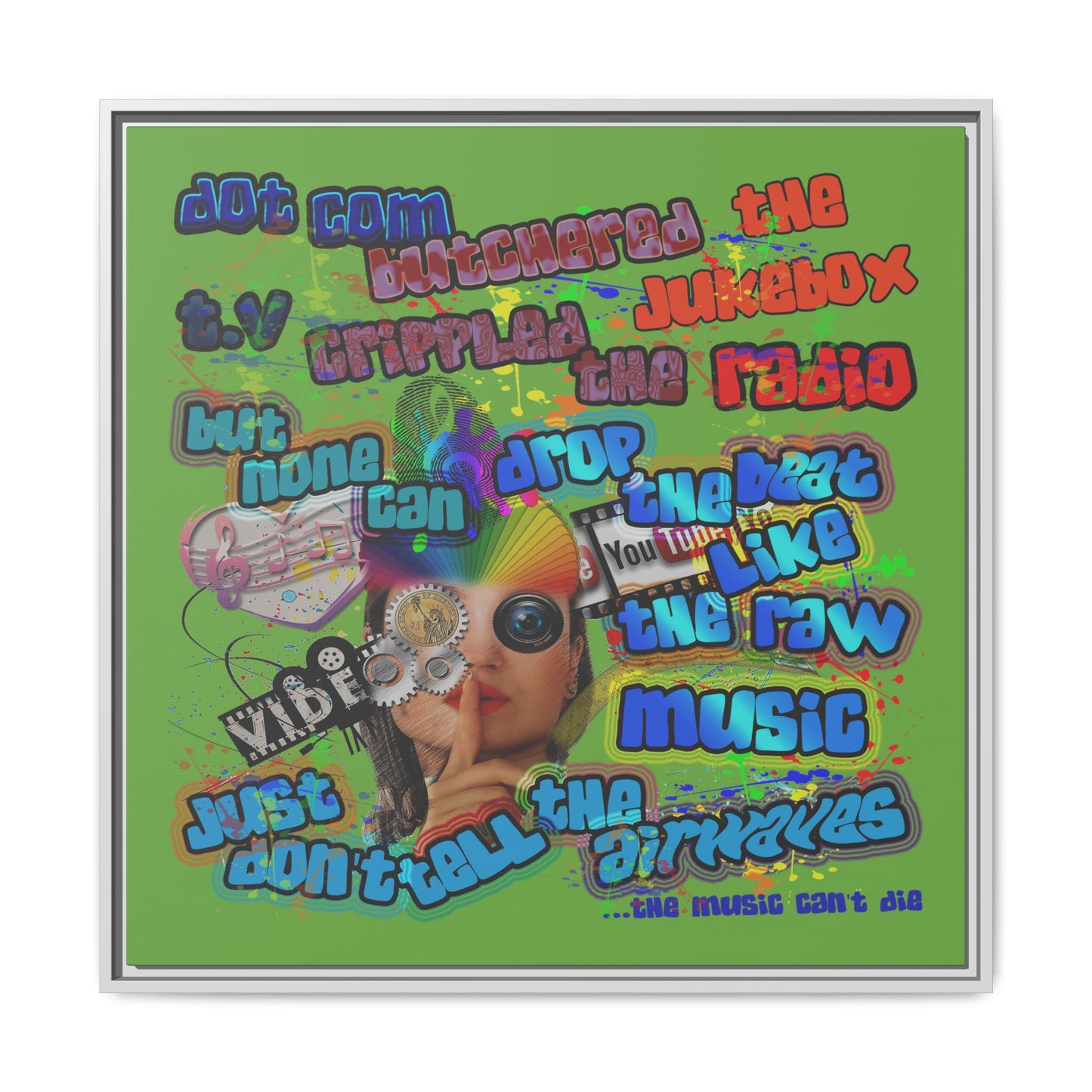 drop the beat - framed canvas art (green)