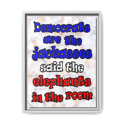donkeys and elephants - framed canvas art (white marble)