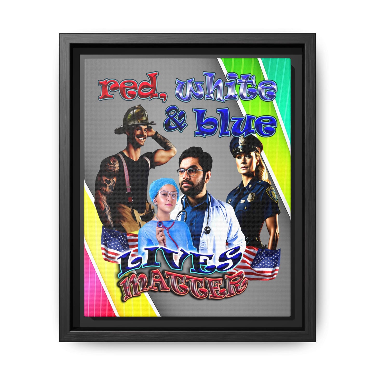 rw&b lives matter - framed canvas art (rainbow split)