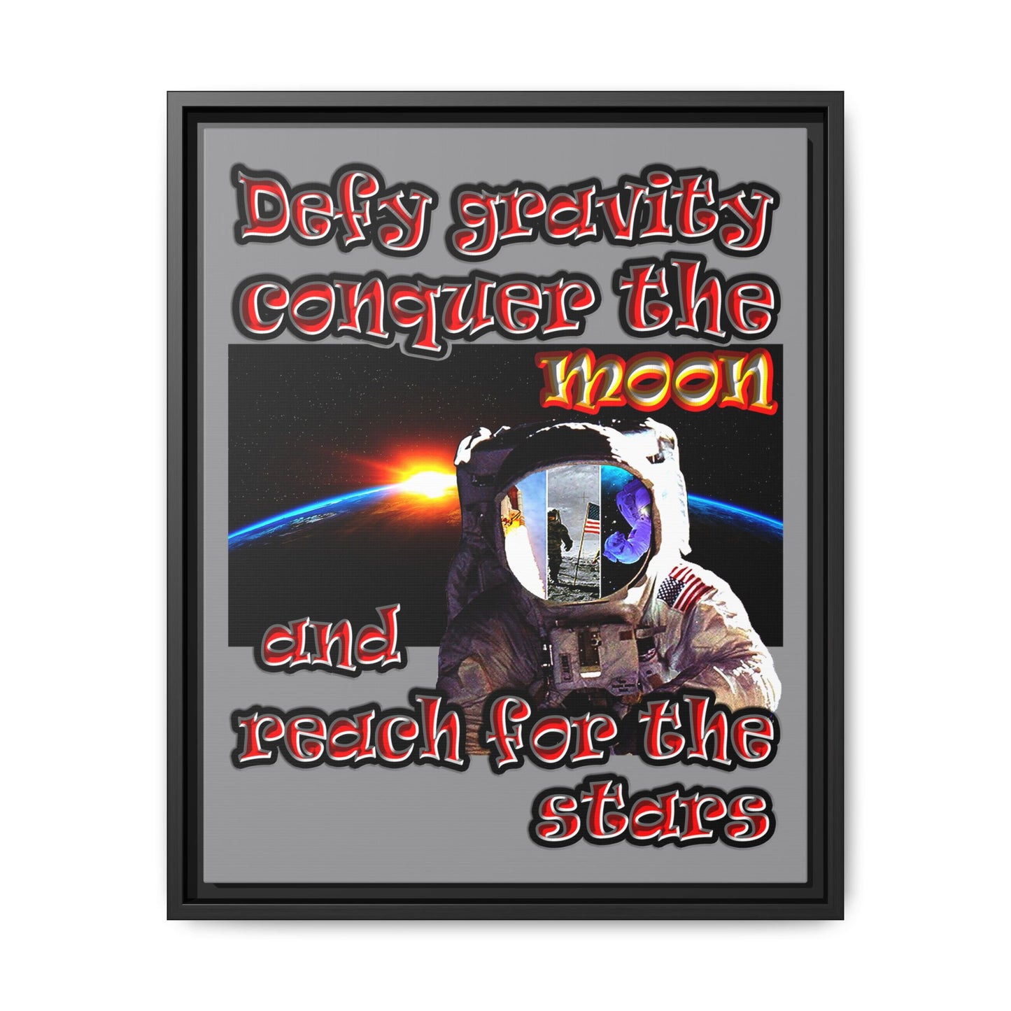 defy conquer reach - framed canvas art (grey)