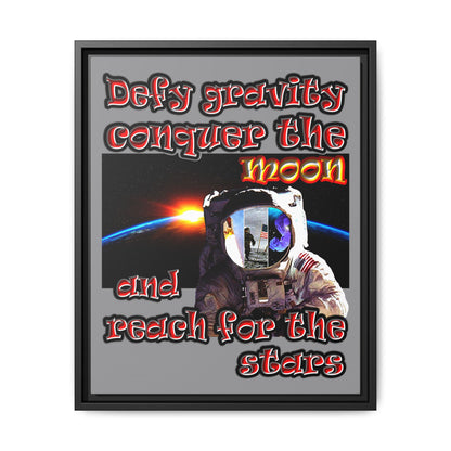 defy conquer reach - framed canvas art (grey)