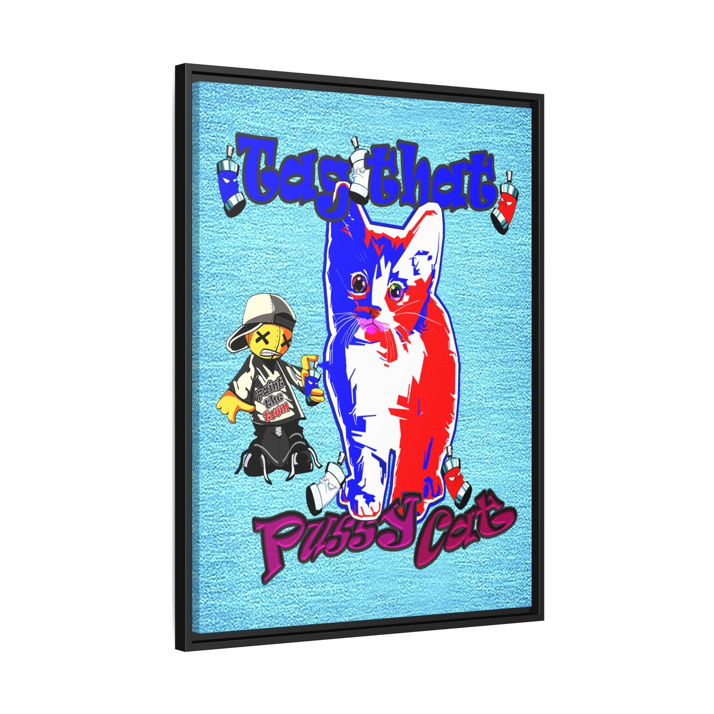 tag that - framed canvas art (faded blue)