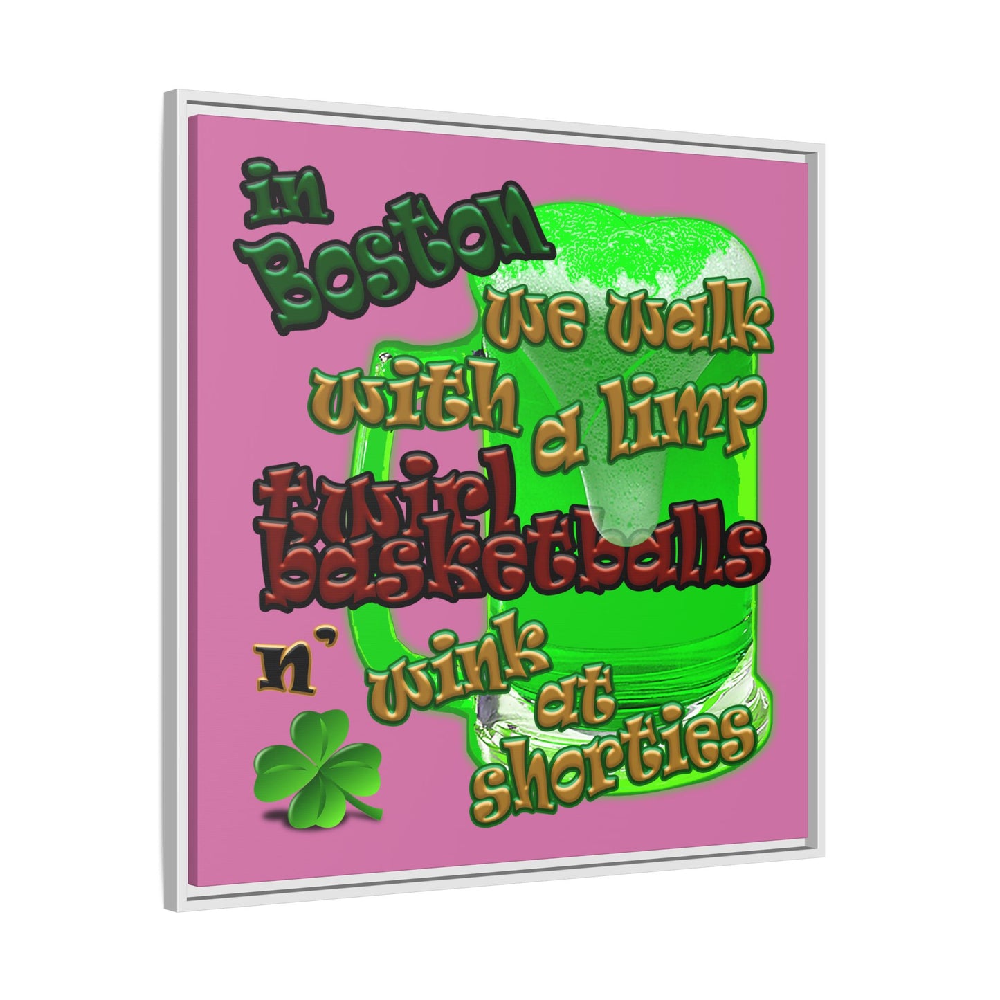 celtics logo - framed canvas art (light pink)