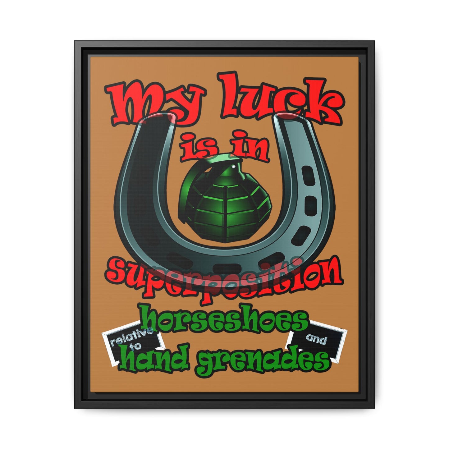 my luck - framed canvas art (light brown)