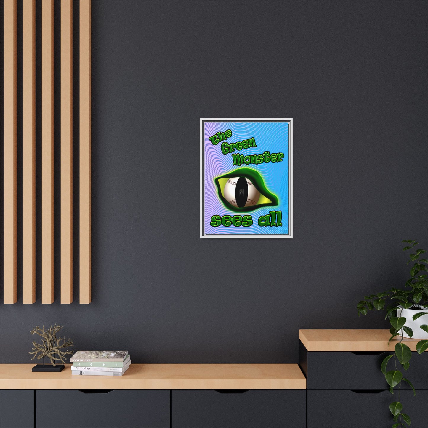 green monster - framed canvas art (light blue-purple wave)