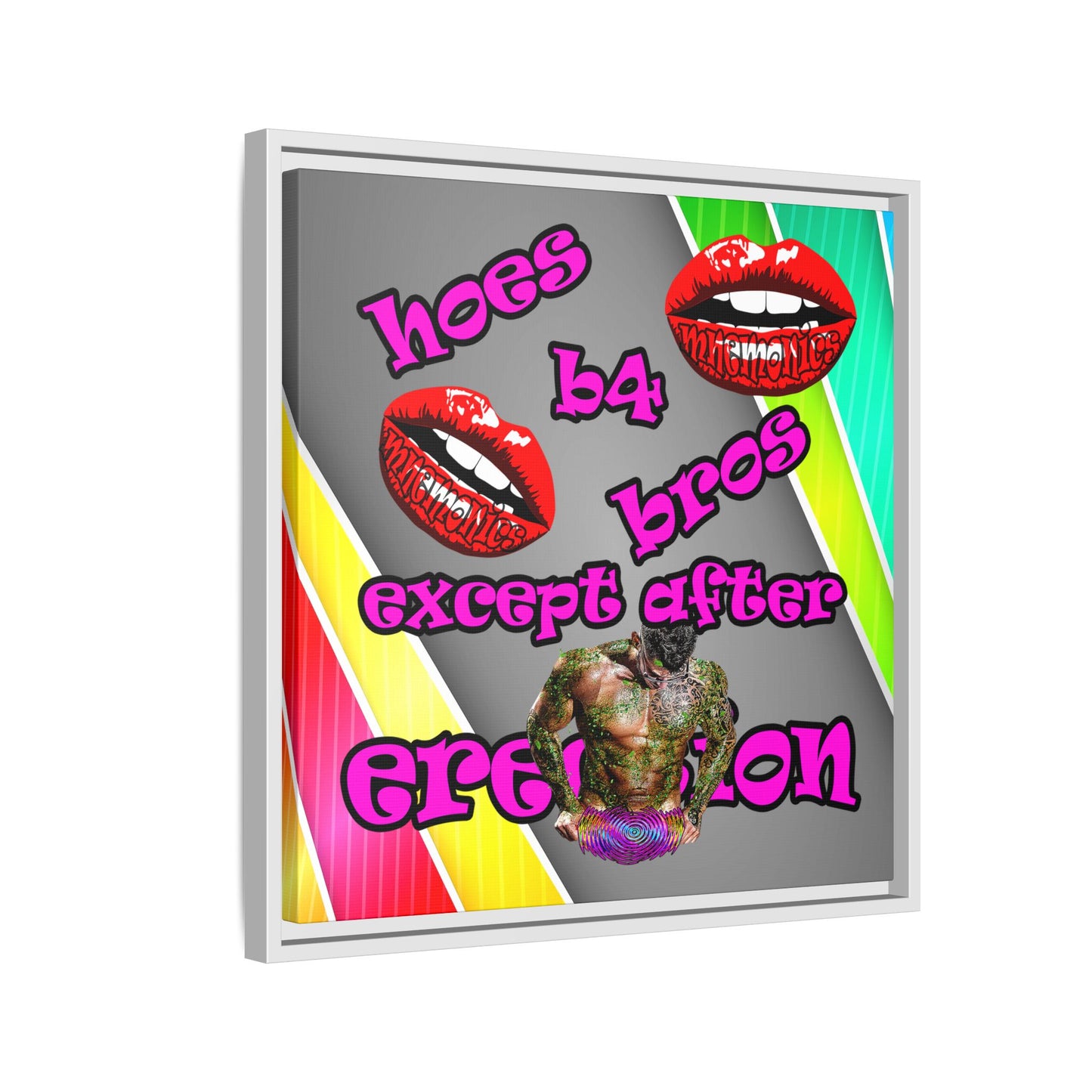 hoes b4 bros - framed canvas art (rainbow split)