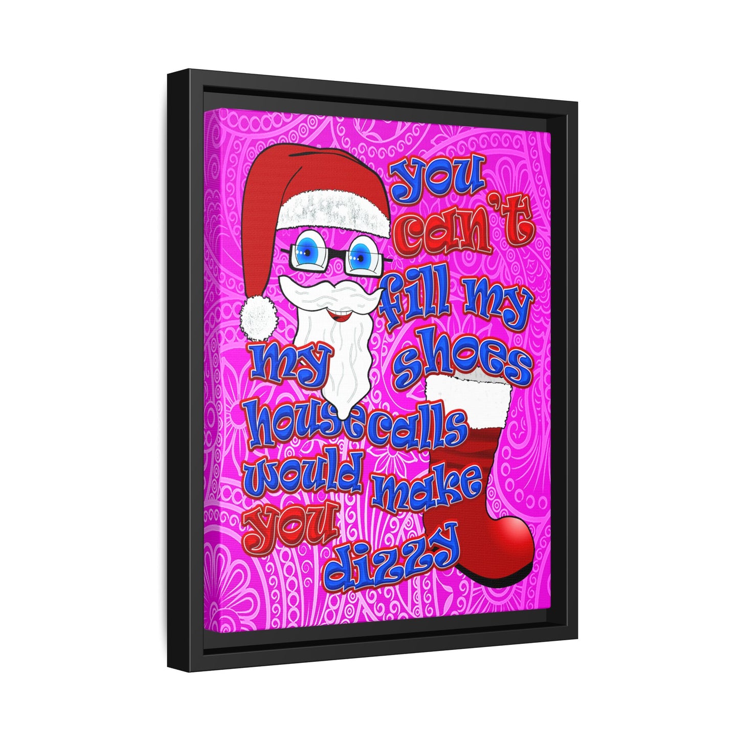 santa's shoes - framed canvas art (pink swirl)