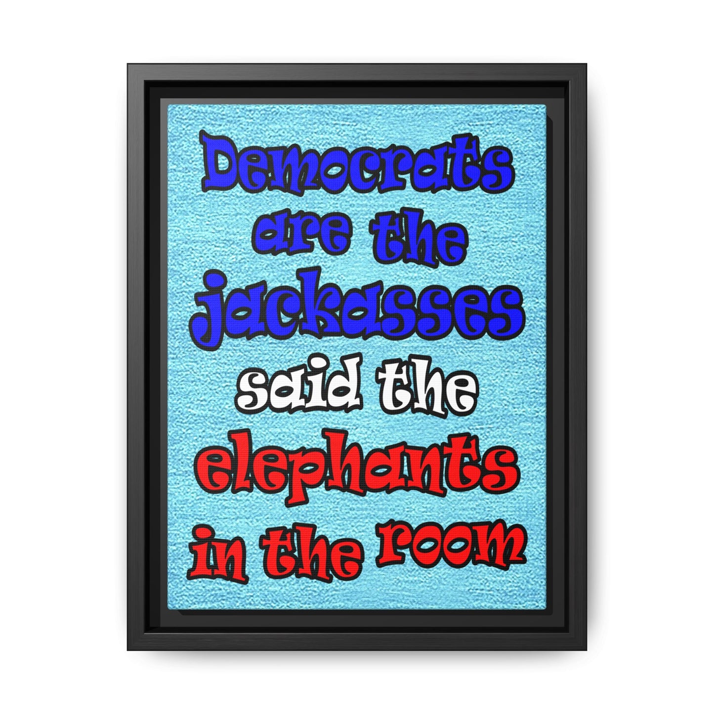 donkeys and elephants - framed canvas art (faded blue)