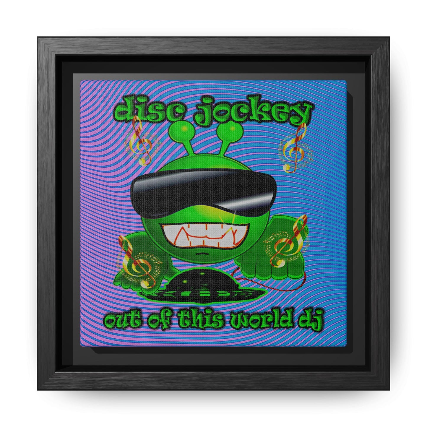 disc jockey - framed canvas art (light blue-purple wave)