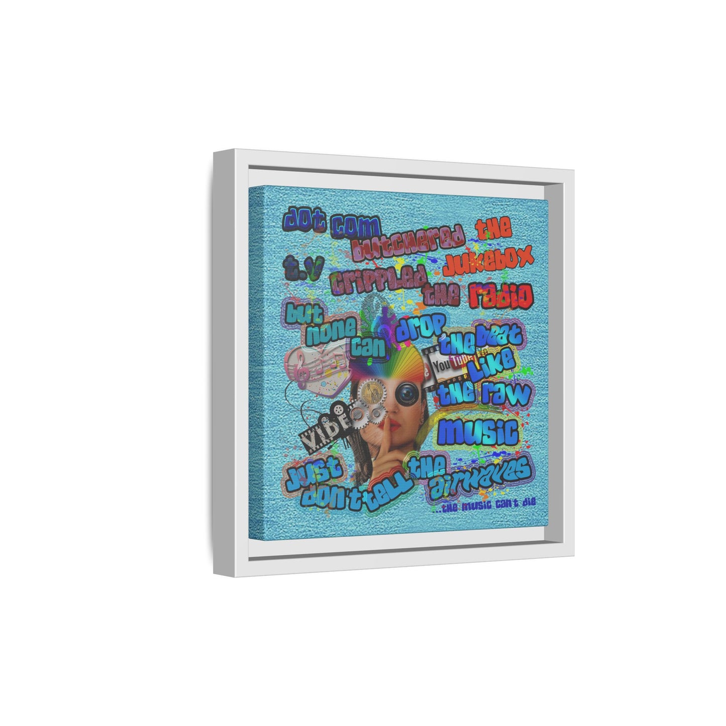 drop the beat - framed canvas art (faded blue)