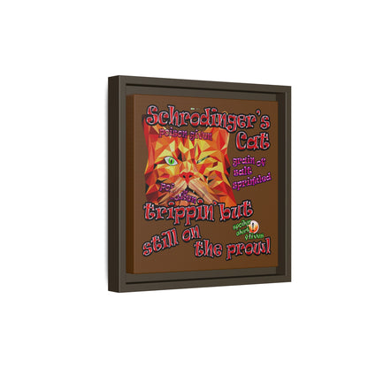schrodinger's cat - framed canvas art (brown)