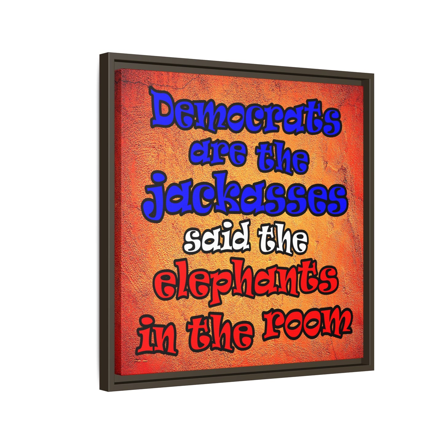 donkeys and elephants - framed canvas art (burnt orange)