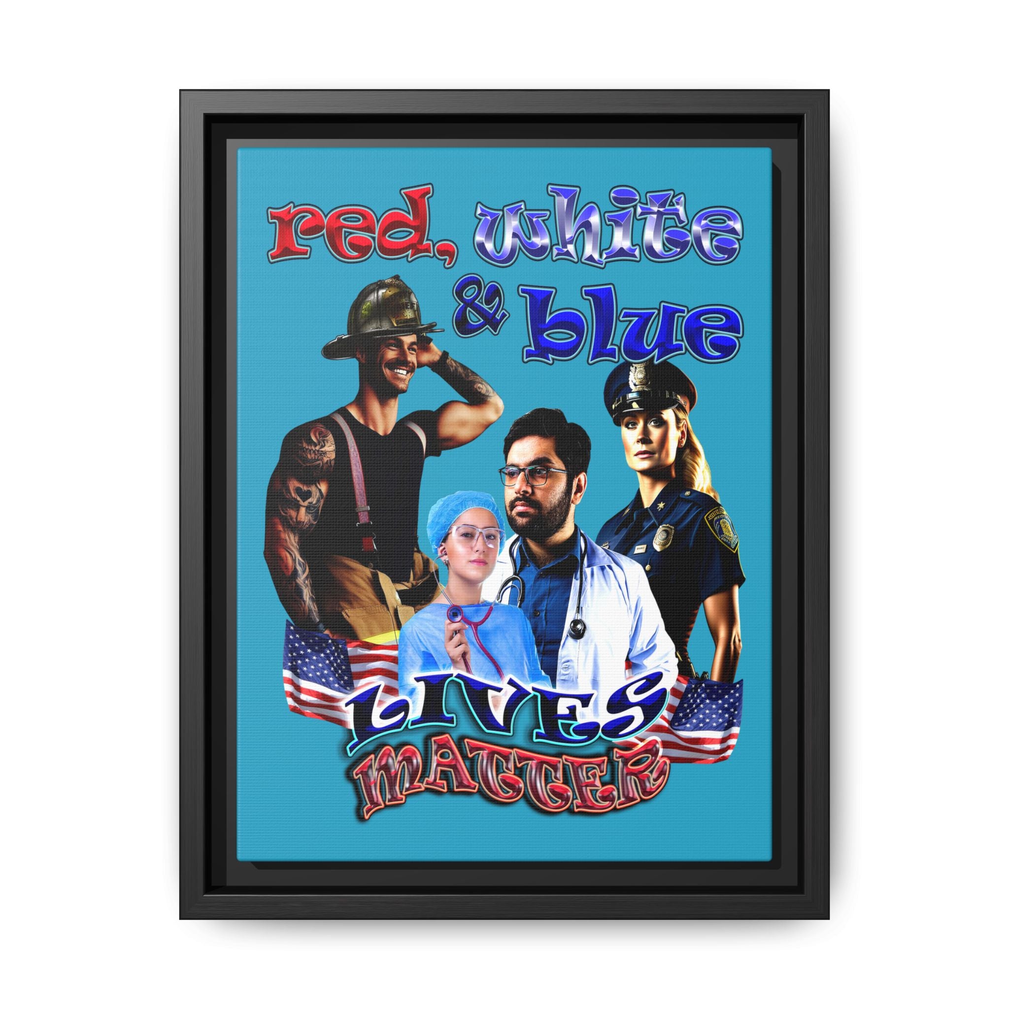rw&b lives matter - framed canvas art (turquoise)