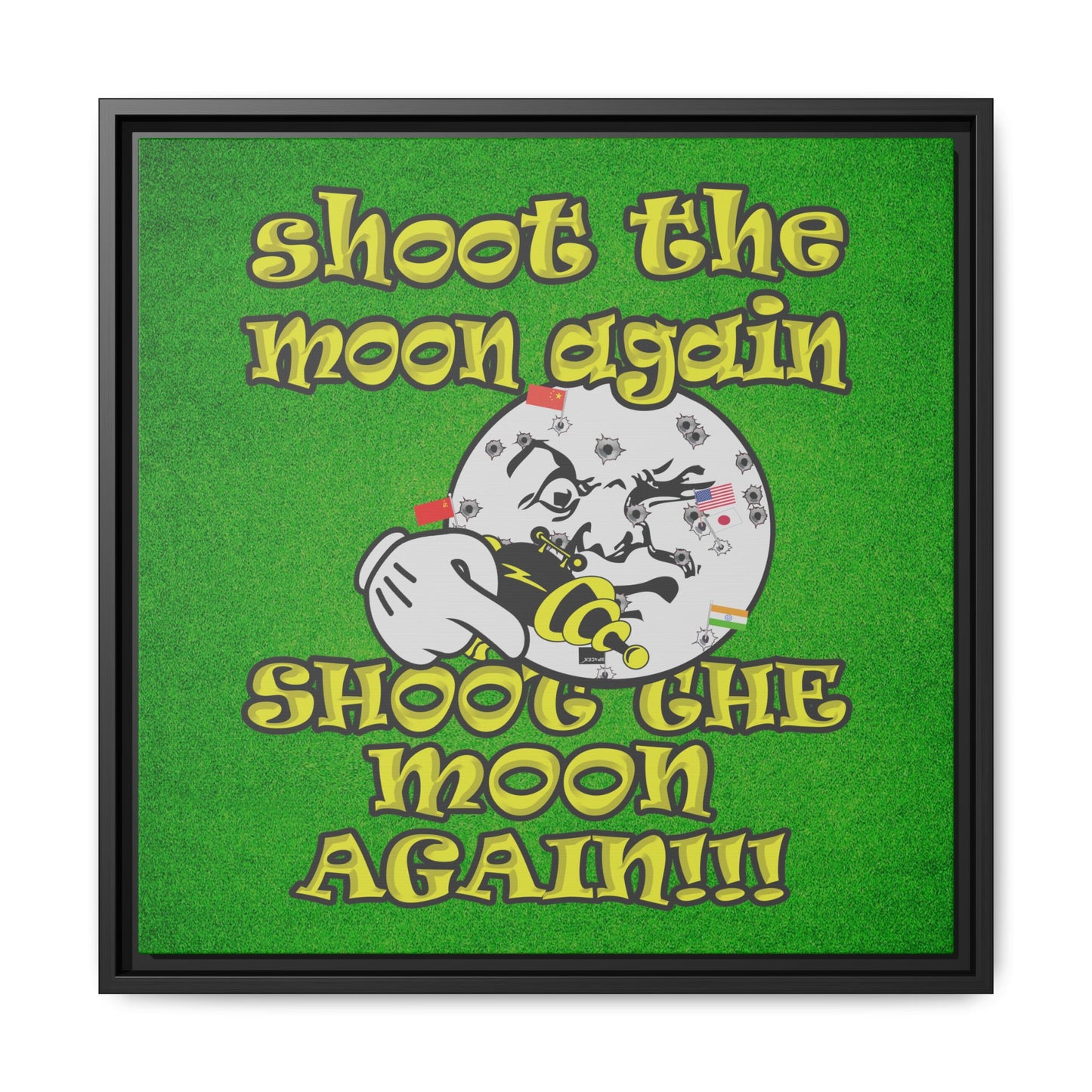 shoot the moon again - framed canvas art (green turf)