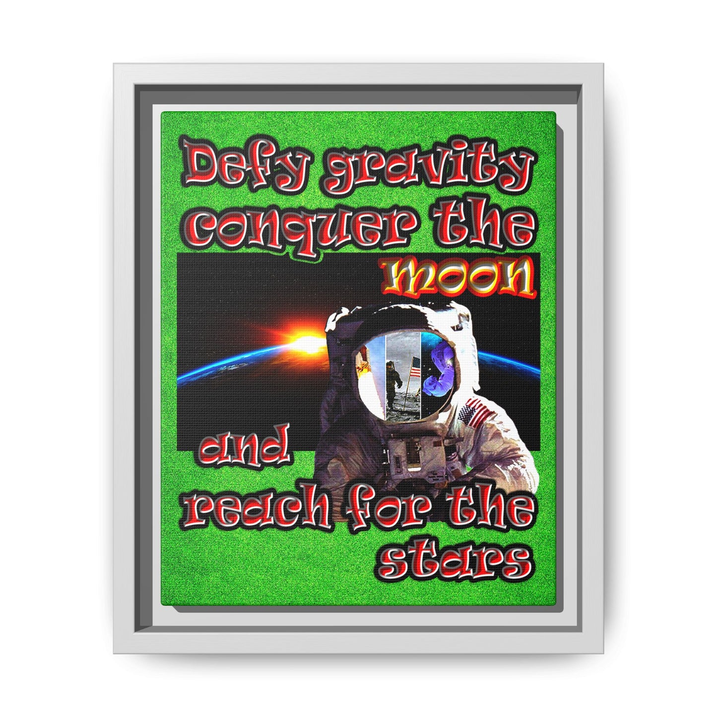 defy conquer reach - framed canvas art (green turf)