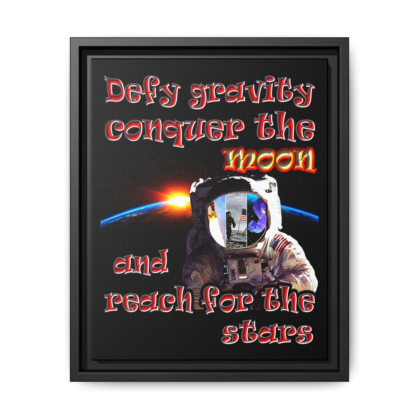 defy conquer reach - framed canvas art (black)