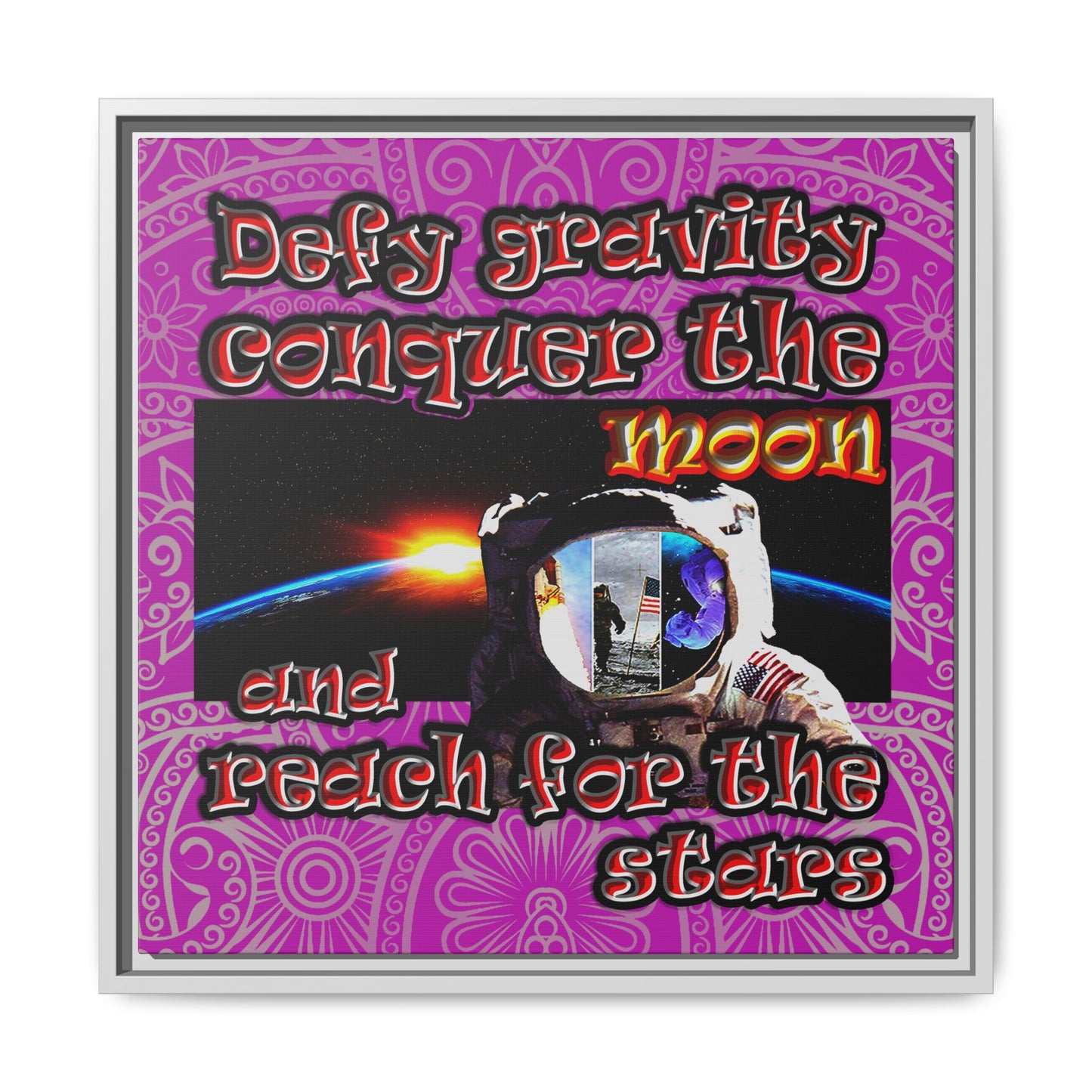 defy conquer reach - framed canvas art (pink swirl)