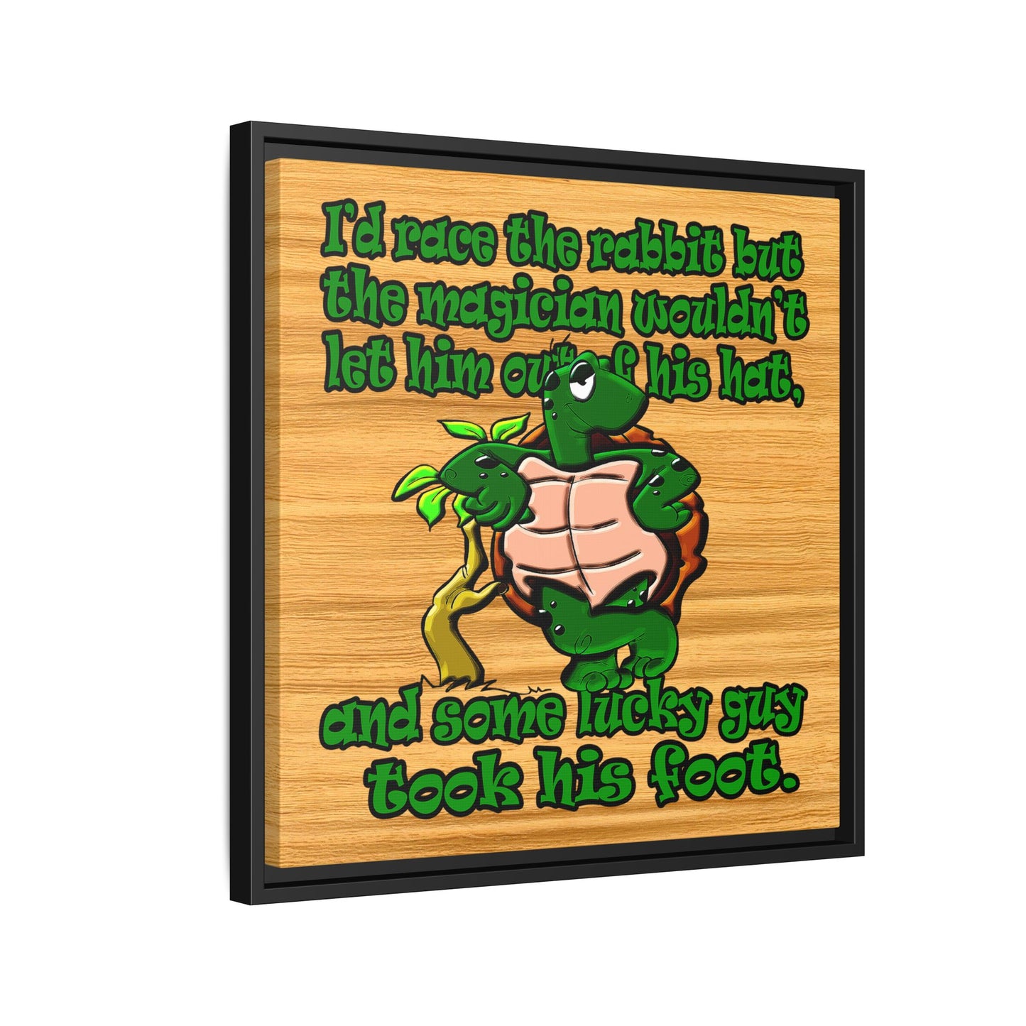 turtle race - framed canvas art (butterscotch wood finish)