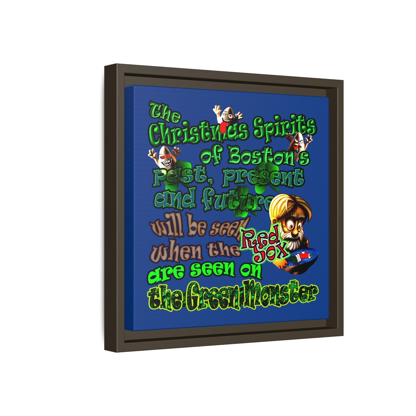 christmas spirits of boston - framed canvas art (dark blue)