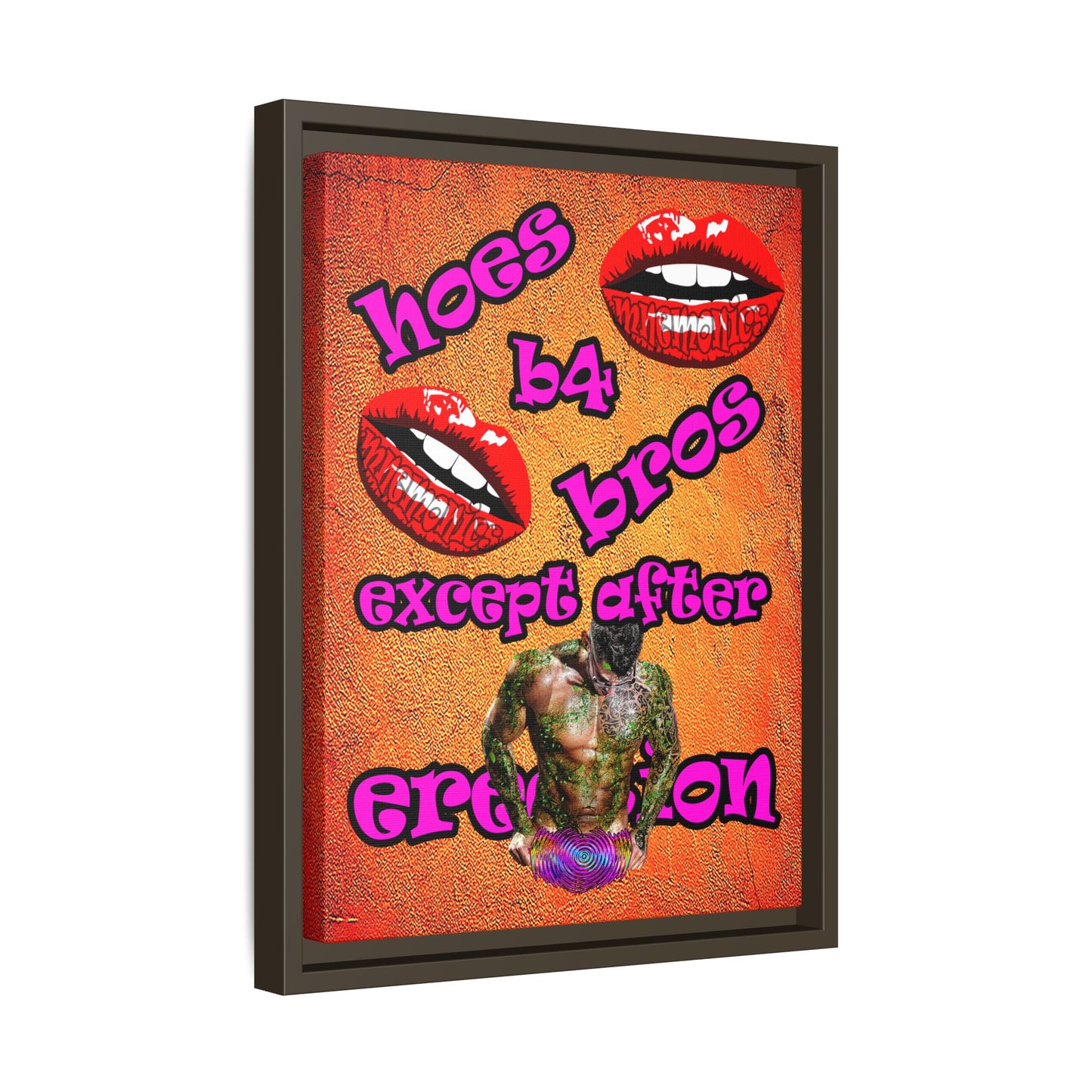 hoes b4 bros - framed canvas art (burnt orange)