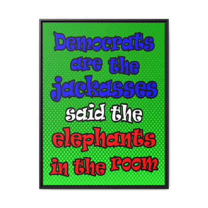 donkeys and elephants - framed canvas art (logo green)