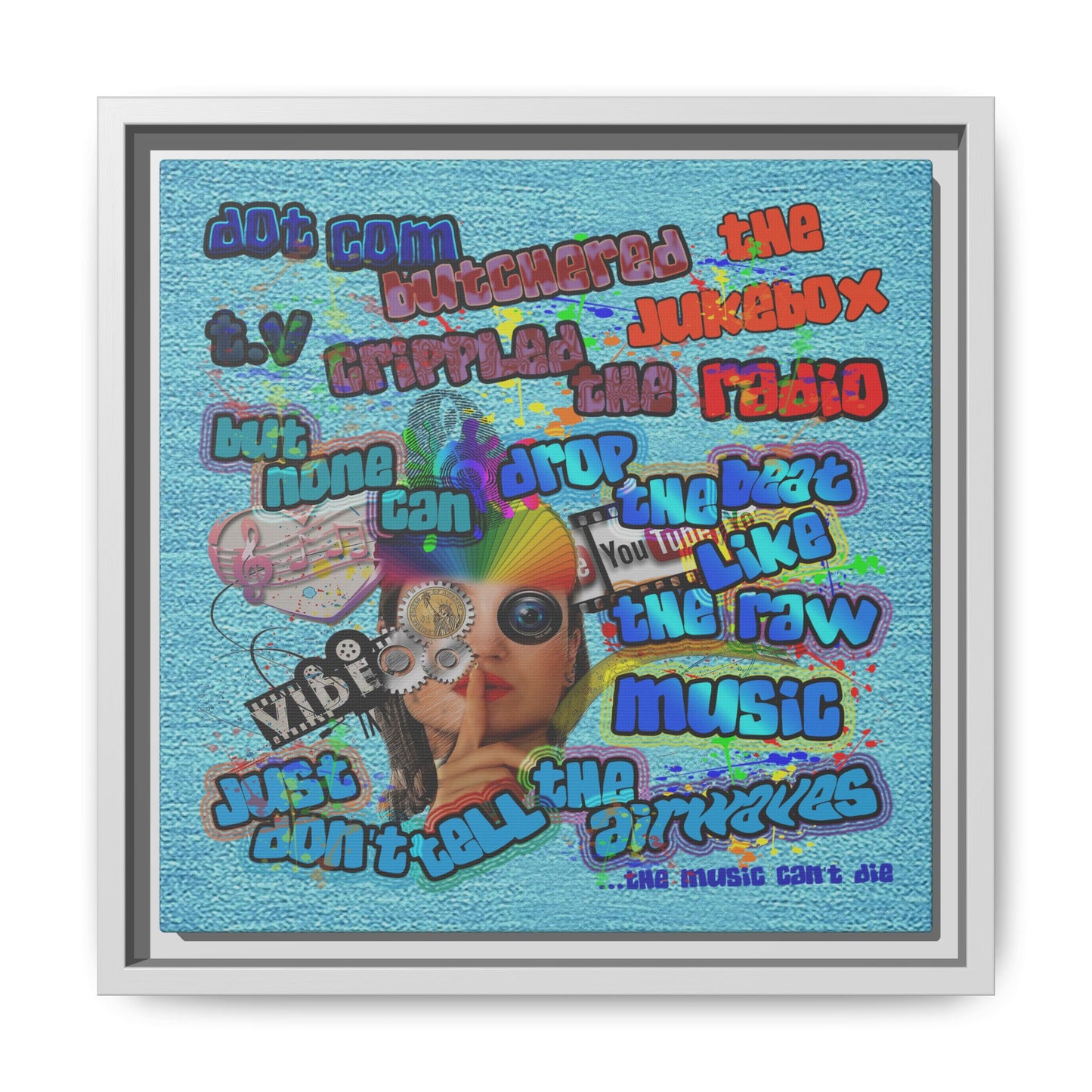 drop the beat - framed canvas art (faded blue)