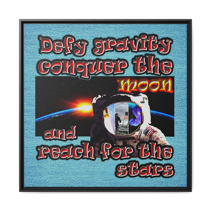 defy conquer reach - framed canvas art (faded blue)