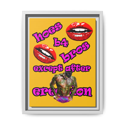 hoes b4 bros - framed canvas art (yellow)