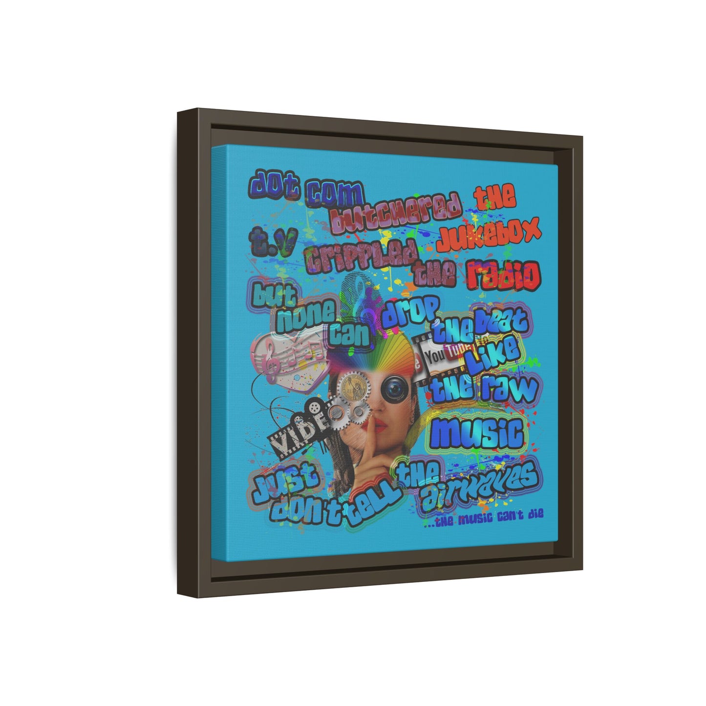 drop the beat - framed canvas art (turquoise)