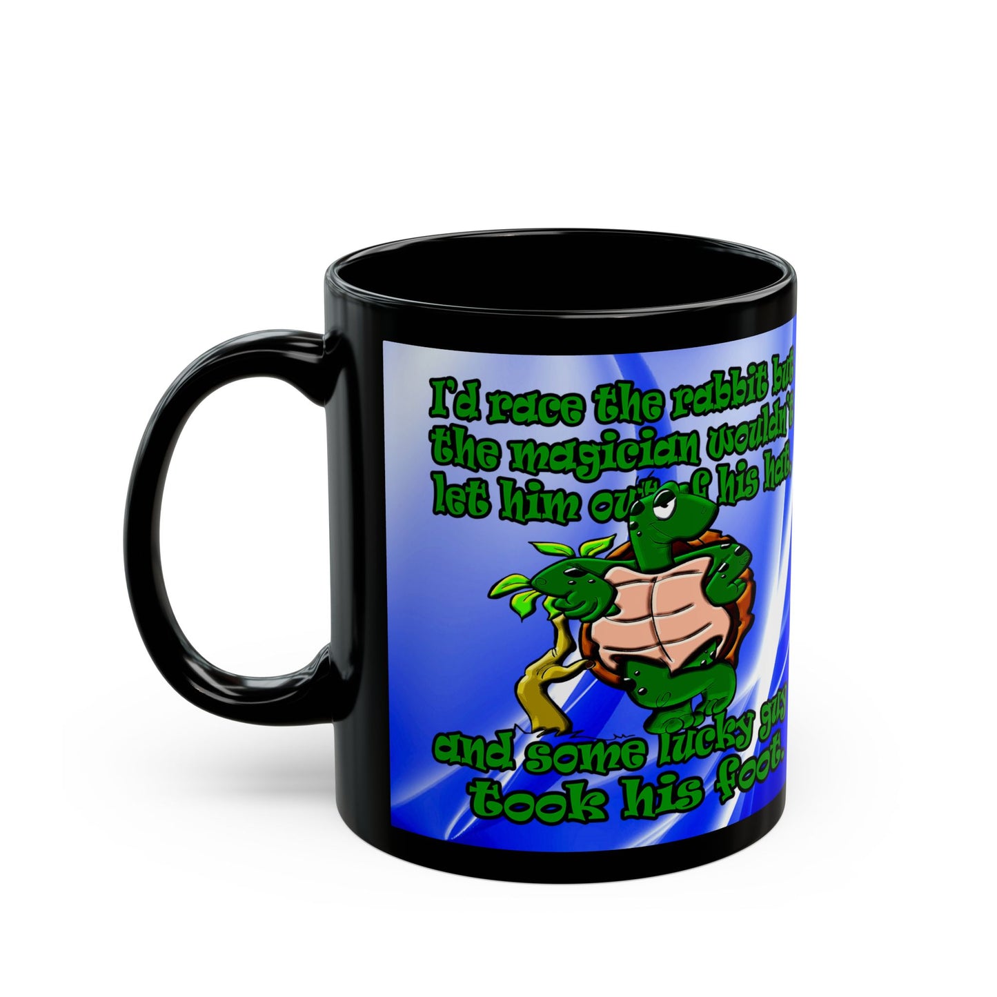 turtle race - Black Mug (blue-white wave)