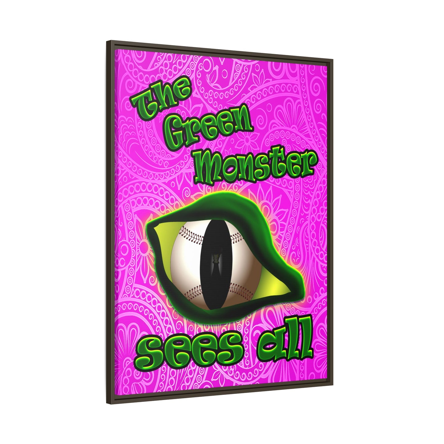 green monster - framed canvas art (pink swirl)