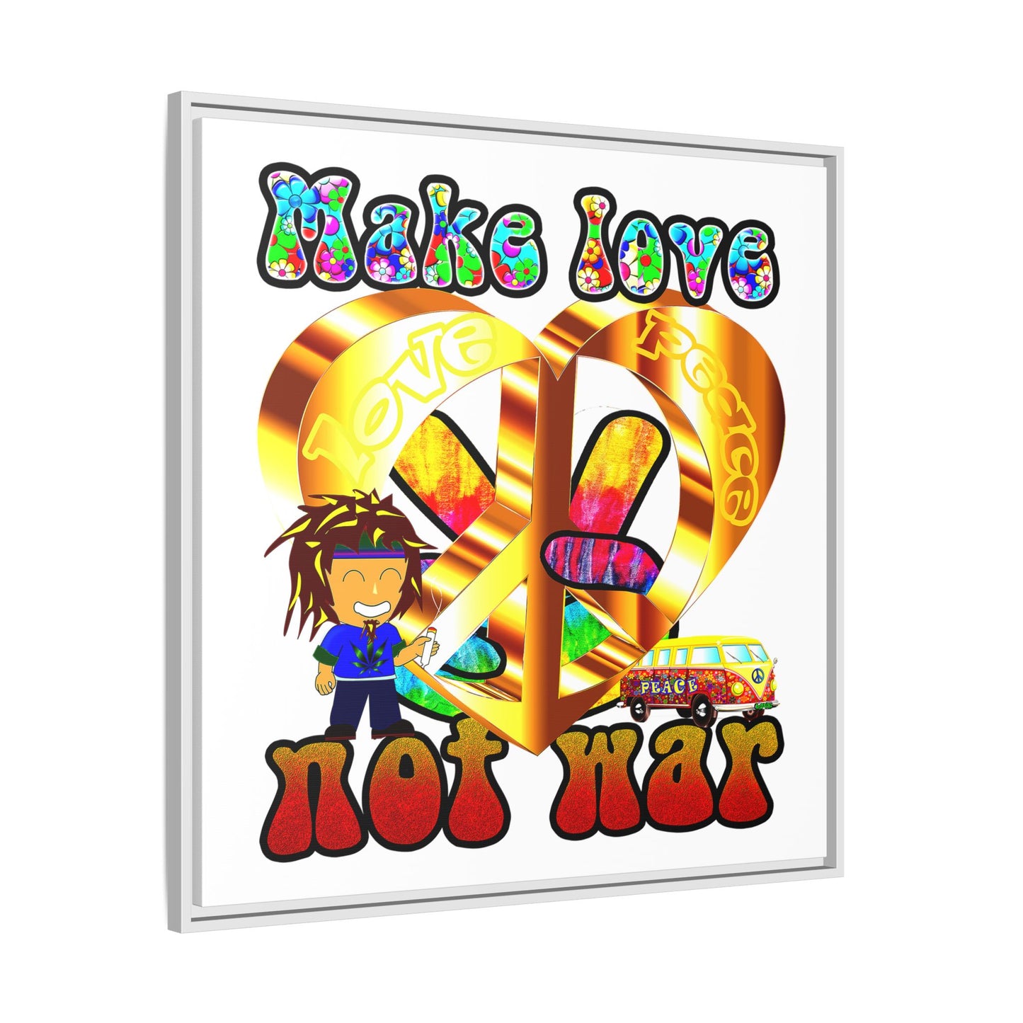 love peace - framed canvas art (white)