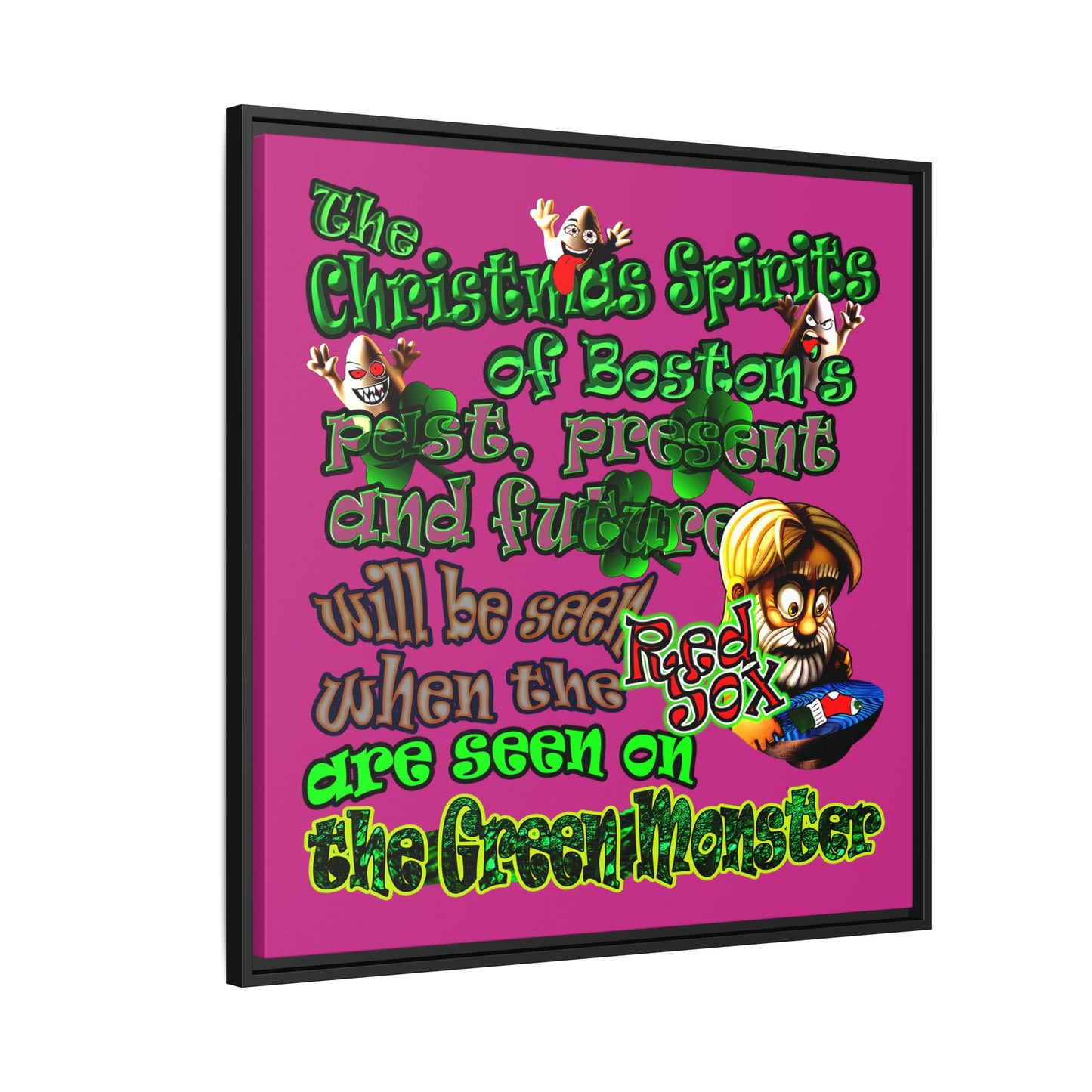 christmas spirits of boston - framed canvas art (pink)