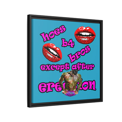 hoes b4 bros - framed canvas art (turquoise)