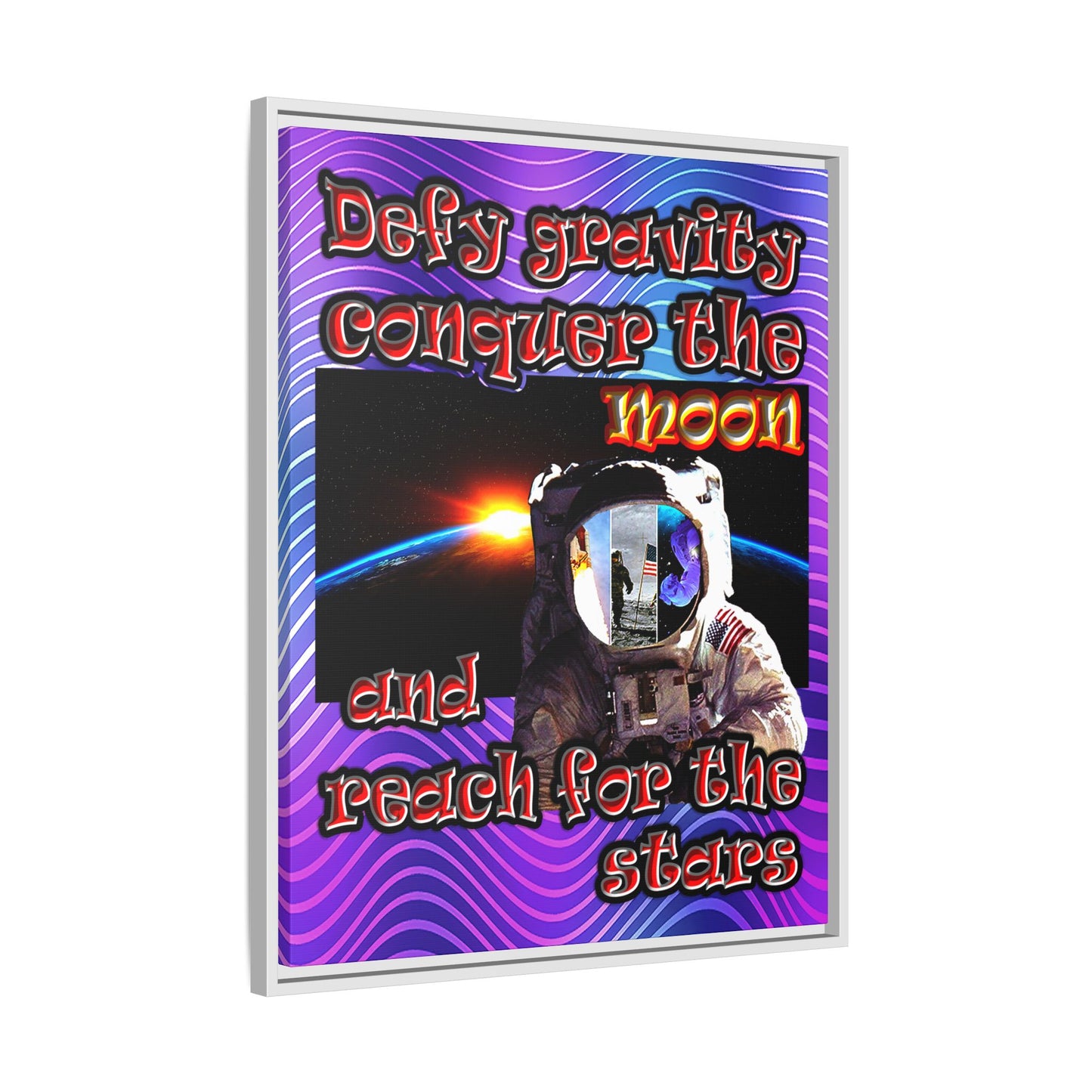 defy conquer reach - framed canvas art (purple wave)
