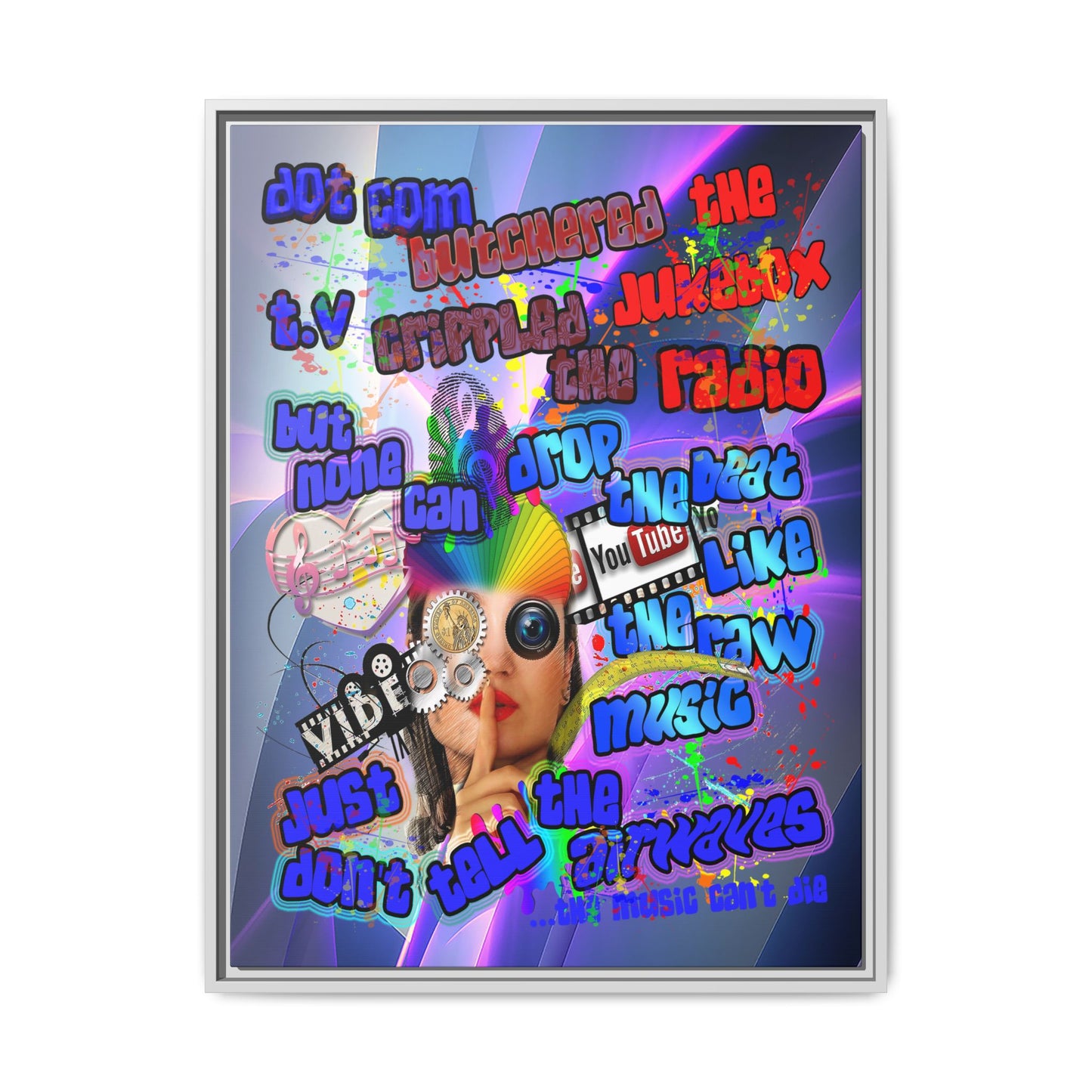 drop the beat - framed canvas art (grey-pink wave)