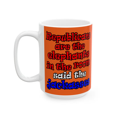 donkeys and elephants - White Mug (orange)