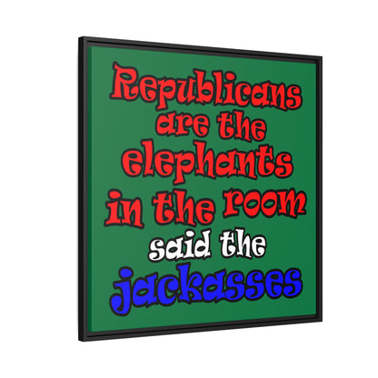 donkeys and elephants - framed canvas art (dark green)