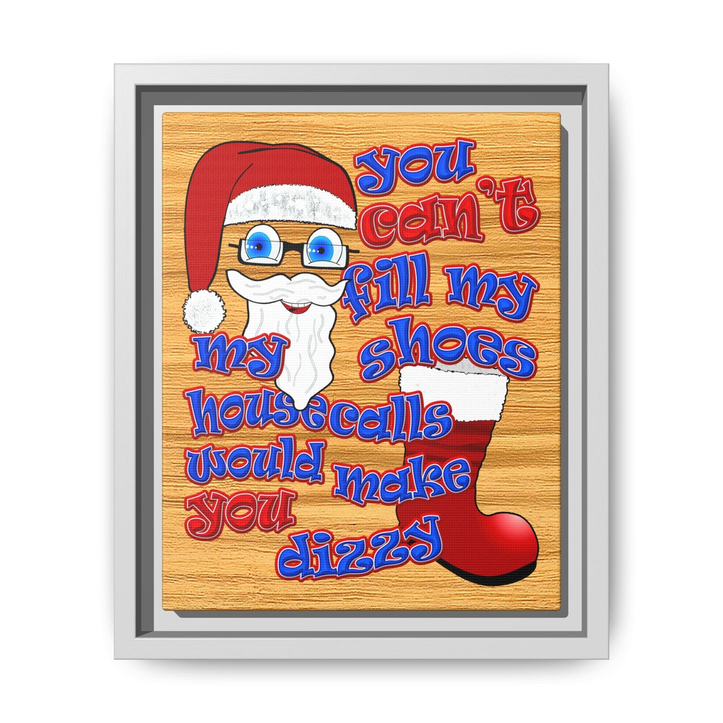 santa's shoes - framed canvas art (butterscotch wood finish)