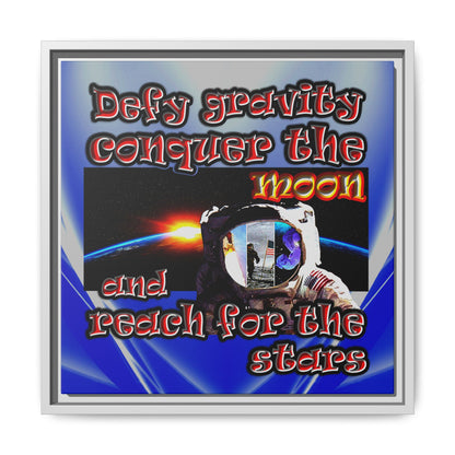 defy conquer reach - framed canvas art (blue-white wave)
