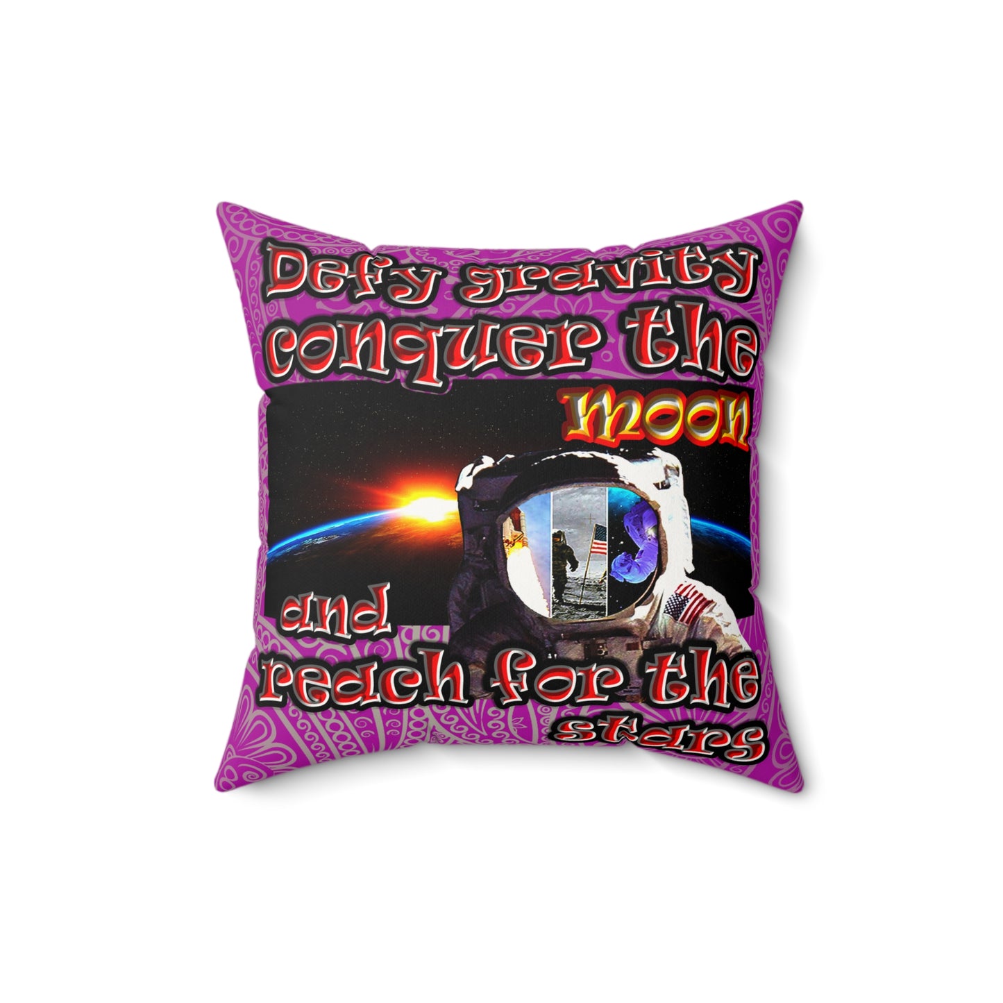 defy conquer reach - Faux Suede Square Pillow - (pink swirl)