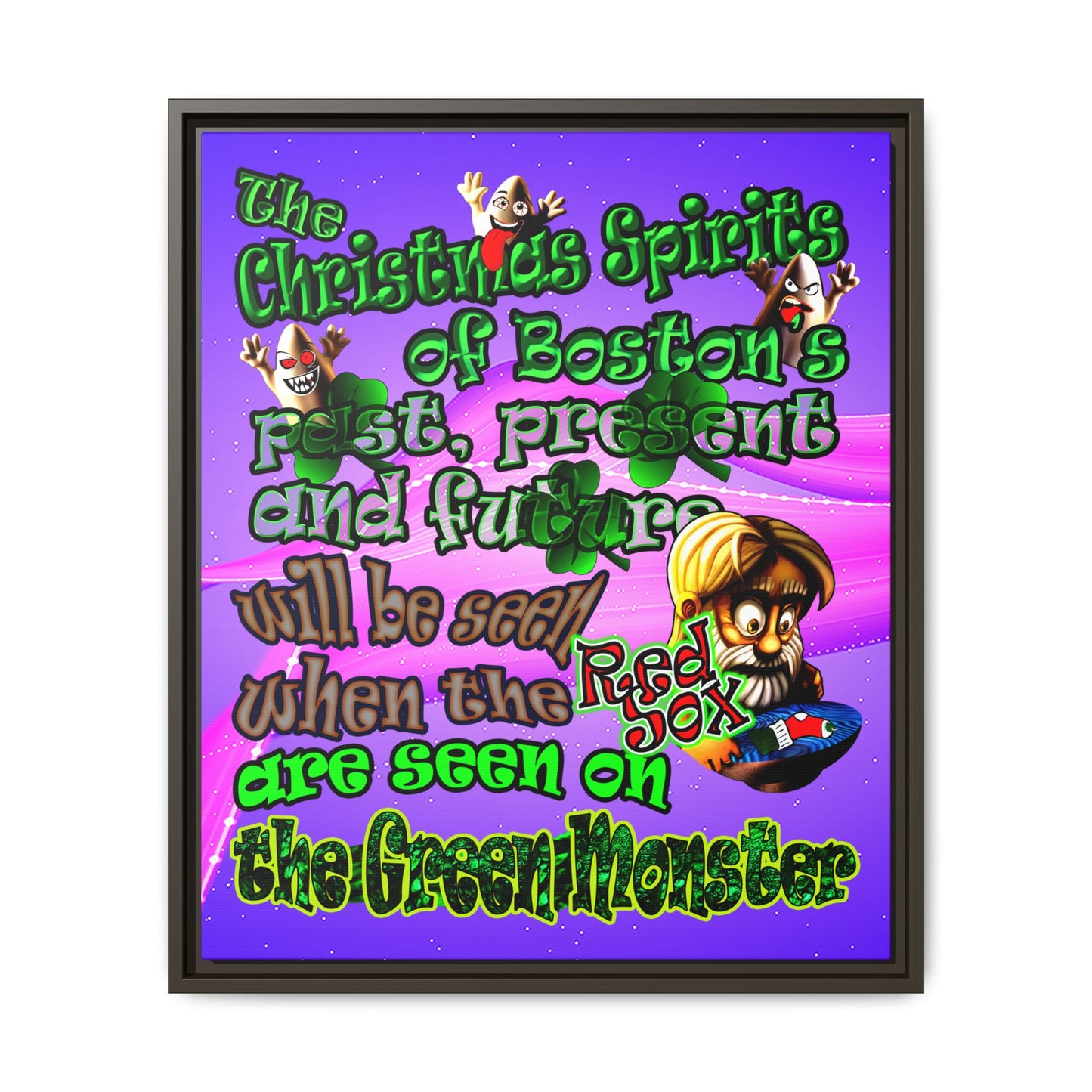 christmas spirits of boston - framed canvas art (purple-pink wave)