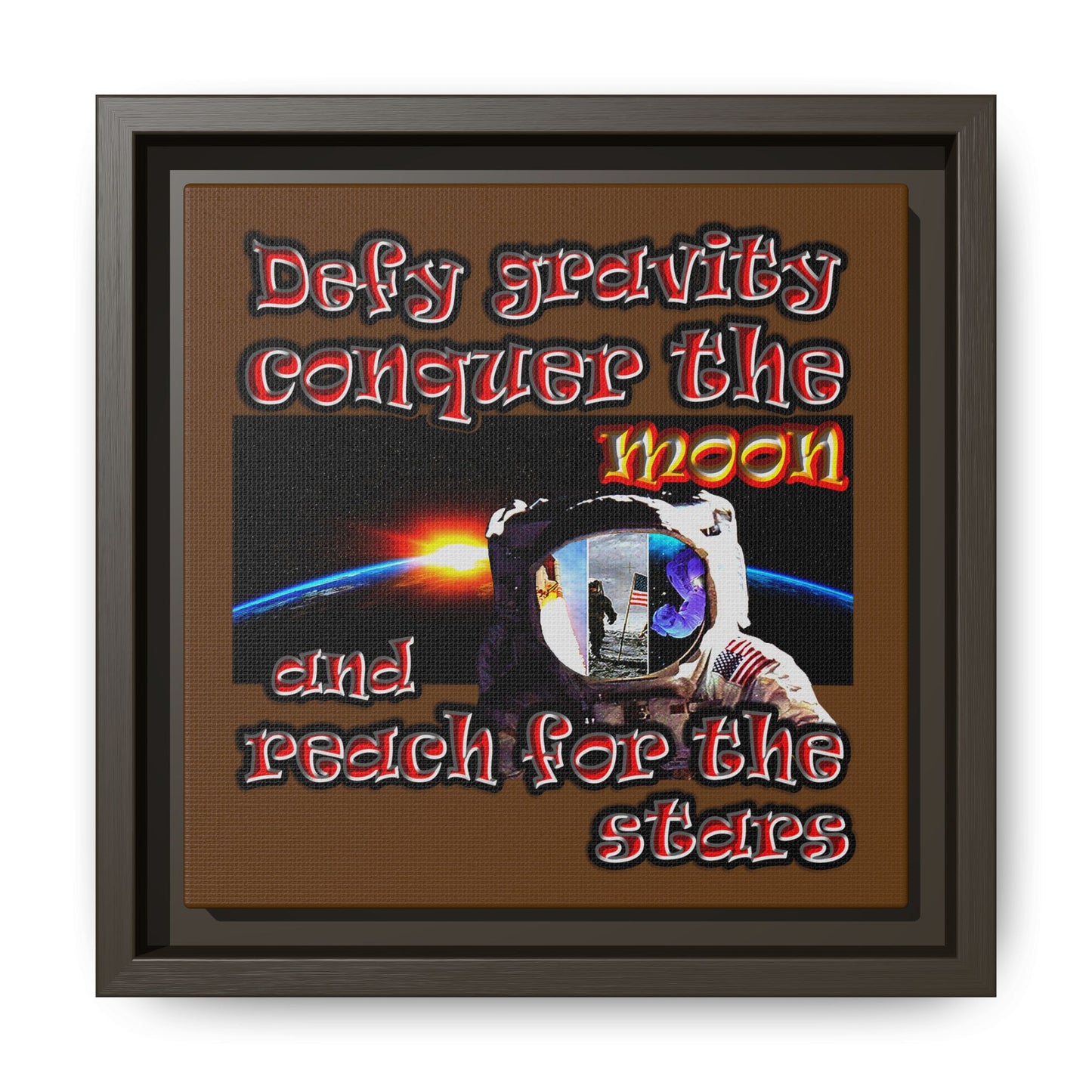 defy conquer reach - framed canvas art (brown)