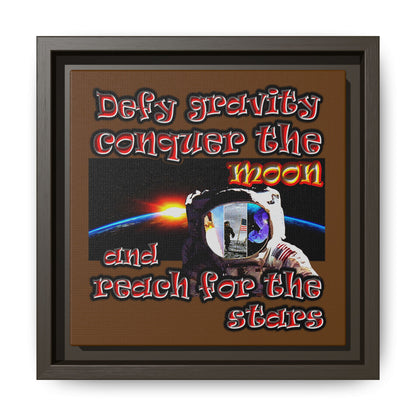 defy conquer reach - framed canvas art (brown)