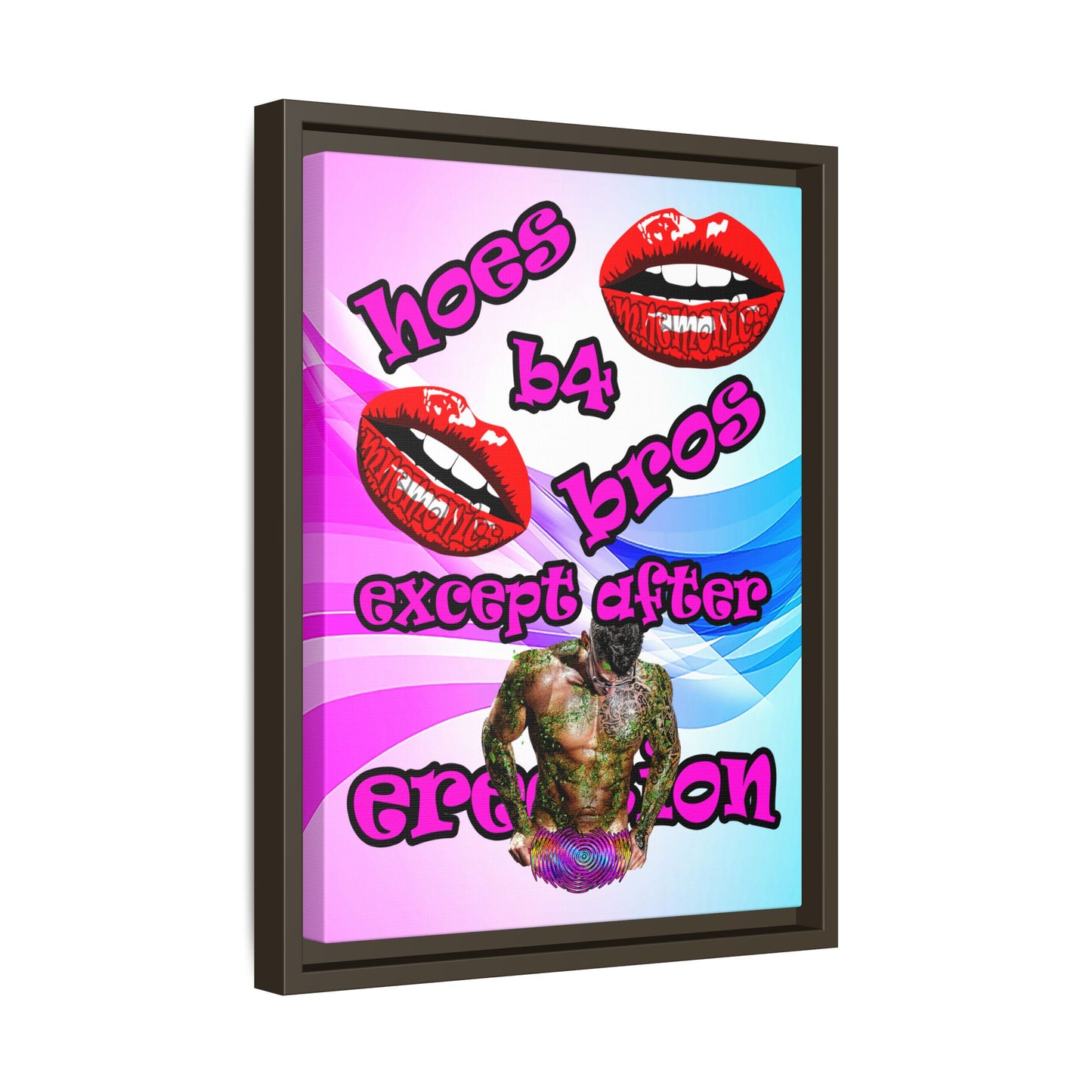 hoes b4 bros - framed canvas art (light blue-pink wave)