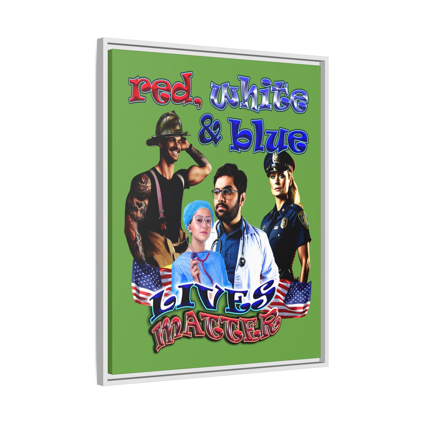 rw&b lives matter - framed canvas art (green)